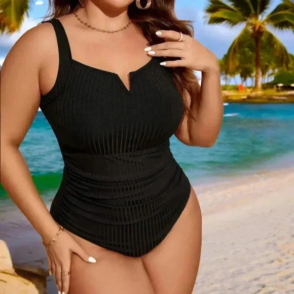 🆕 Plus Size Black Ribbed Ultimate Curvy Swimsuit 3XL Trendy Stretchy Swimwear - Picture 9 of 9